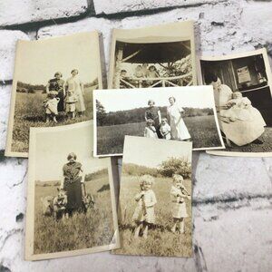 Vintage Photographs Lot Of 6 Depression Era Photos Children German Shepherds